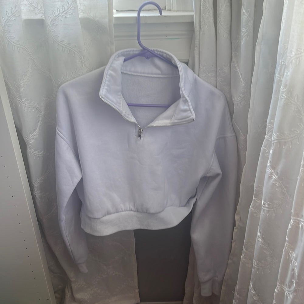 White Cropped Quarter Zip